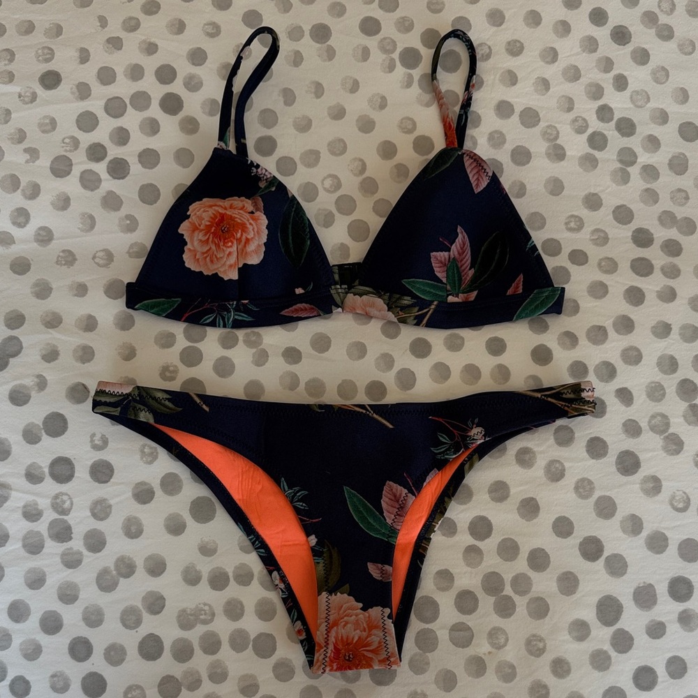 Triangl Swimwear Floral Bikini - Navy and Orange